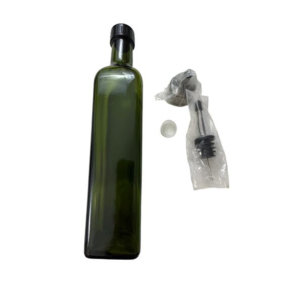 Kitchen Green Glass Cruet Oil or Vinegar Bottle 16 oz - Picture 4 of 16